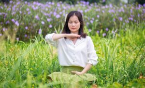 woman, meadow, grass, meditate, nature, peace